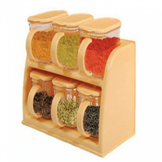 6 Piece Masala Pack Spice Rack with Wall Mount, Transparent Jars, and Spoons Price in Pakistan | LAPTAB