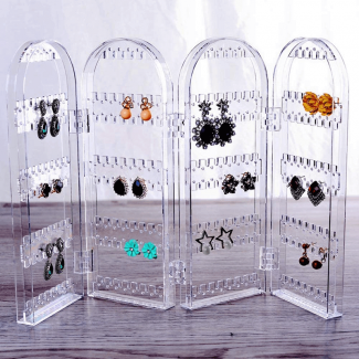 Clear Acrylic Foldable 4-Fold Jewelry Holder Display for Earrings, Bracelets, Necklaces Price in Pakistan | LAPTAB