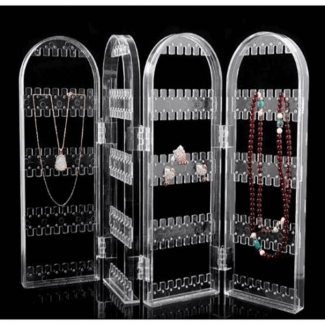 Clear Acrylic Foldable 4 Fold Jewelry Holder Display