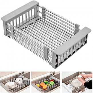 Expandable Over Sink Dish Drying Rack with Retractable Drainage Basket and Non-Slip Arms Price in Pakistan | LAPTAB