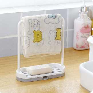 Mini Stand Bathroom Kitchen 2 In 1 Towel Hanging Rack Soap Holder