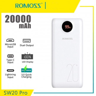 ROMOSS SW20 PRO 20000mAh Power Bank with 3 USB Fast Charging Outputs and LED Display Price in Pakistan | LAPTAB