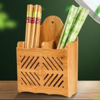 Wooden Bamboo Chopsticks Storage Holder Cage Wall-Mounted Cutlery Organizer Price in Pakistan | LAPTAB