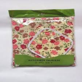 Kitchen Queen 3Pcs Set Apron, Pot Holder, and Oven Mitten Heat Resistant Price in Pakistan | LAPTAB