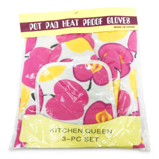 Kitchen Queen 3Pcs Set Apron, Pot Holder, and Oven Mitten Heat Resistant Price in Pakistan | LAPTAB