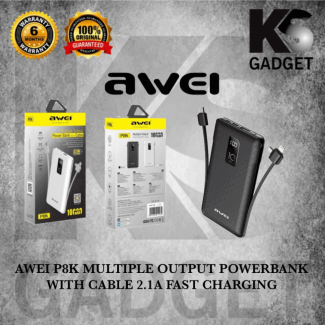 Awei P8K 10000mAh Power Bank with Fast Charging, Built-in Cables, LED Display Price in Pakistan | LAPTAB