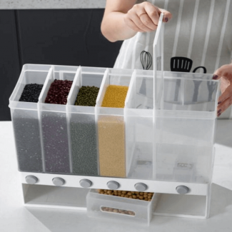 Wall Mounted Kitchen Rice and Cereal Dispenser with 6 Compartments, Food Grade PP Price in Pakistan | LAPTAB