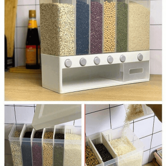 Wall Mounted Kitchen Rice and Cereal Dispenser with 6 Compartments, Food Grade PP Price in Pakistan | LAPTAB