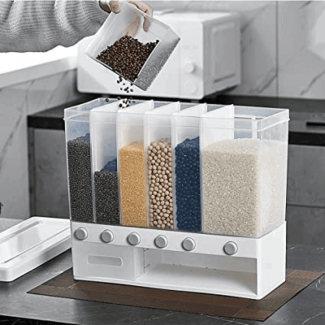 Wall Mounted Kitchen Rice and Cereal Dispenser with 6 Compartments, Food Grade PP Price in Pakistan | LAPTAB
