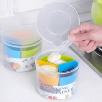 3in1 Transparent Spice Storage Box with 3 Compartments, Spoon, Food Grade Plastic Price in Pakistan | LAPTAB
