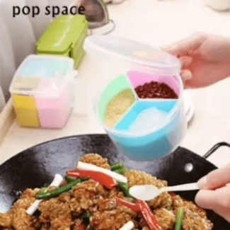 3in1 Transparent Spice Storage Box with 3 Compartments, Spoon, Food Grade Plastic Price in Pakistan | LAPTAB