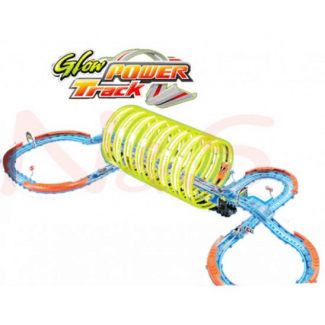 Remote Control Glow Power Track Set with Neon Colors and Glow-in-the-Dark Ramps