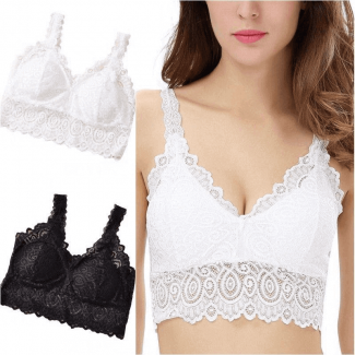 Lace Bra Floral V-Neck Mesh Vest Bralette Bustier for Comfort and Style Price in Pakistan | LAPTAB