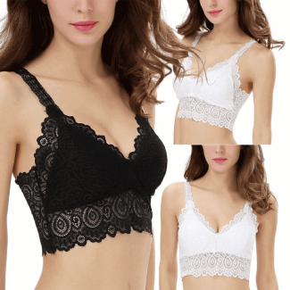  Lace Bra Floral V-Neck Vest Mesh Bralette Bustier