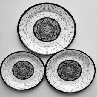 Set Of 3 Printed Dinner Plates Double Glazed Melamine