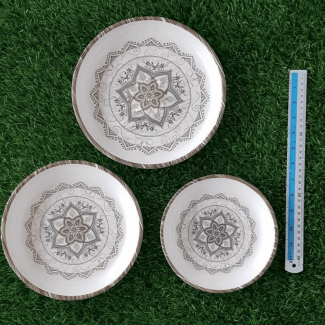 Set of 3 Double Glazed Melamine Dinner Plates with Floral Design, Durable and Food Grade Price in Pakistan | LAPTAB
