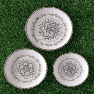 Set of 3 Double Glazed Melamine Printed Dinner Plates