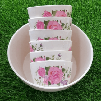 Melamine Custard Bowl Set of 7 with Floral Design, Food Grade, Durable and Easy to Clean Price in Pakistan | LAPTAB