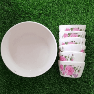 Melamine Custard Bowl Set of 7 with Floral Design, Food Grade, Durable and Easy to Clean Price in Pakistan | LAPTAB