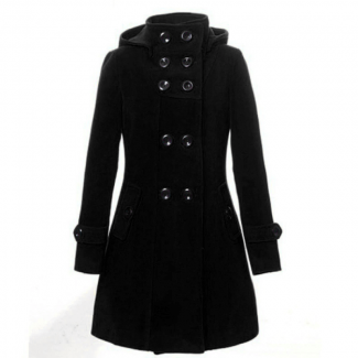 Women's Hooded Double Breasted Trench Wool Coat with Broadcloth, Long Standard Size Price in Pakistan | LAPTAB