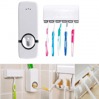 Automatic Toothpaste Dispenser with Toothbrush Holder for 5 Brushes, Hygienic One-Touch Use Price in Pakistan | LAPTAB