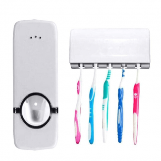 Automatic Toothpaste Dispenser with Toothbrush Holder for 5 Brushes, Hygienic One-Touch Use Price in Pakistan | LAPTAB