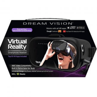 Tzumi Dream Vision VR Headset with Retractable Earbuds for Phones up to 6