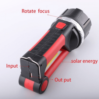 Multifunctional Flashlight Torch with Solar Panel, 3 Lighting Modes, Rechargeable 1500mAh Battery Price in Pakistan | LAPTAB