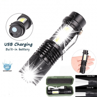 Mini USB Rechargeable Portable LED Flashlight with Telescopic Zoom and 3 Light Modes Price in Pakistan | LAPTAB