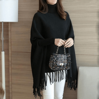 Women?s Solid Turtleneck Poncho Coat with Batwing Sleeves, Polyester Spandex Blend Price in Pakistan | LAPTAB