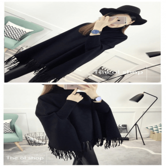 Women?s Solid Turtleneck Poncho Coat with Batwing Sleeves, Polyester Spandex Blend Price in Pakistan | LAPTAB