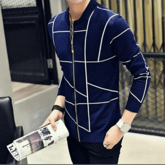 Fashion Men Casual Plaid Single Trench Coat