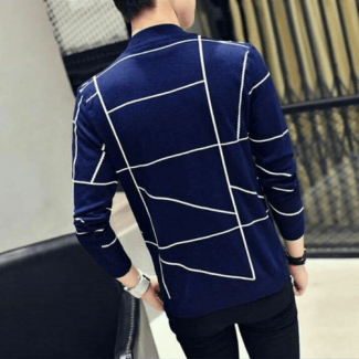 Men's Casual Dark Blue Plaid Trench Coat with Fleece Lining and Zipper Closure Price in Pakistan | LAPTAB