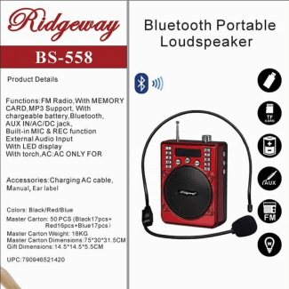 Ridgeway SPE-558A Bluetooth Speaker with FM Radio, Mic, USB/TF, Rechargeable Battery Price in Pakistan | LAPTAB