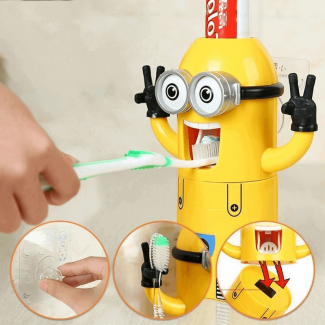 Minion Toothpaste Dispenser with 2 Brush Holder