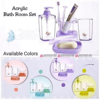 4 pcs Acrylic Bathroom Accessory Set with Toothbrush Holder, Soap Dish, Dispenser, and Cup Price in Pakistan | LAPTAB