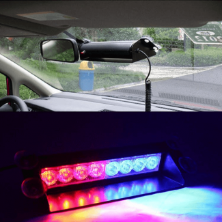 8 LED Red Blue Police Flash Light for Dashboard with 3 Flash Modes and Suction Cups