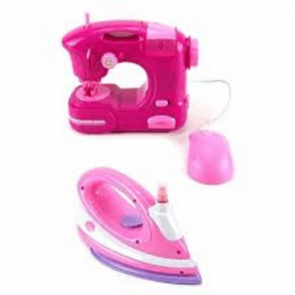 Small Family Toy Set for Girls with Sewing Machine, Iron, Light, Music, and Vibrate Effects