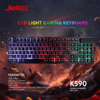 Jedel K590 USB Gaming Keyboard with RGB LED Backlight, Ergonomic Design, Adjustable Height and Angle Price in Pakistan | LAPTAB