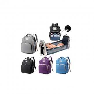 Baby Diaper Backpack Expandable with Waterproof Lining and Multiple Pockets, Converts to Baby Bed