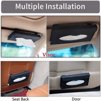 PU Leather Car Tissue Box with Clips for Sun Visor, Durable and Practical Design