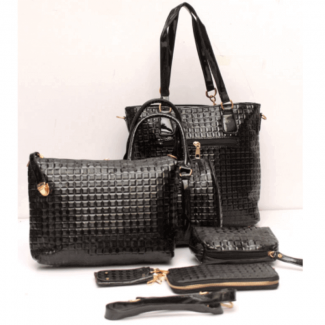 6pcs Groovy Black PU Leather Handbag Set with Multi-Partition Tote Style Bags Price in Pakistan | LAPTAB