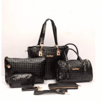 6pcs Groovy Black Leather Handbag Set