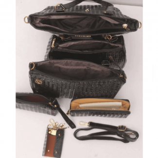 6pcs Groovy Black PU Leather Handbag Set with Multi-Partition Tote Style Bags Price in Pakistan | LAPTAB