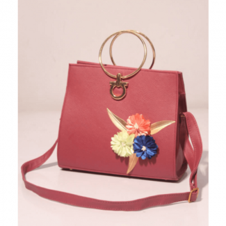 Stylish Cherry Pink Leather Satchel Bag