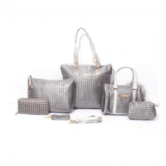 Luxurious Silver 6-Piece PU Leather Handbag Set with Multiple Compartments Price in Pakistan | LAPTAB