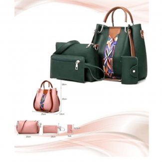 Trendy Green Leather Handbag 4pcs 