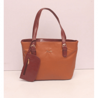 Tote Style Caramel Brown Faux Leather Handbag with Zipper Partitions and Shoulder Strap Price in Pakistan | LAPTAB