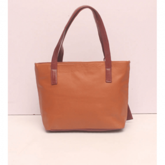 Tote Style Caramel Brown Faux Leather Handbag with Zipper Partitions and Shoulder Strap Price in Pakistan | LAPTAB