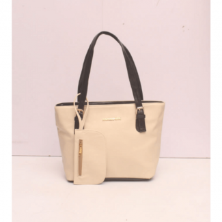 Off White Faux Leather Tote Handbag with Zipper Compartments and Shoulder Strap Price in Pakistan | LAPTAB